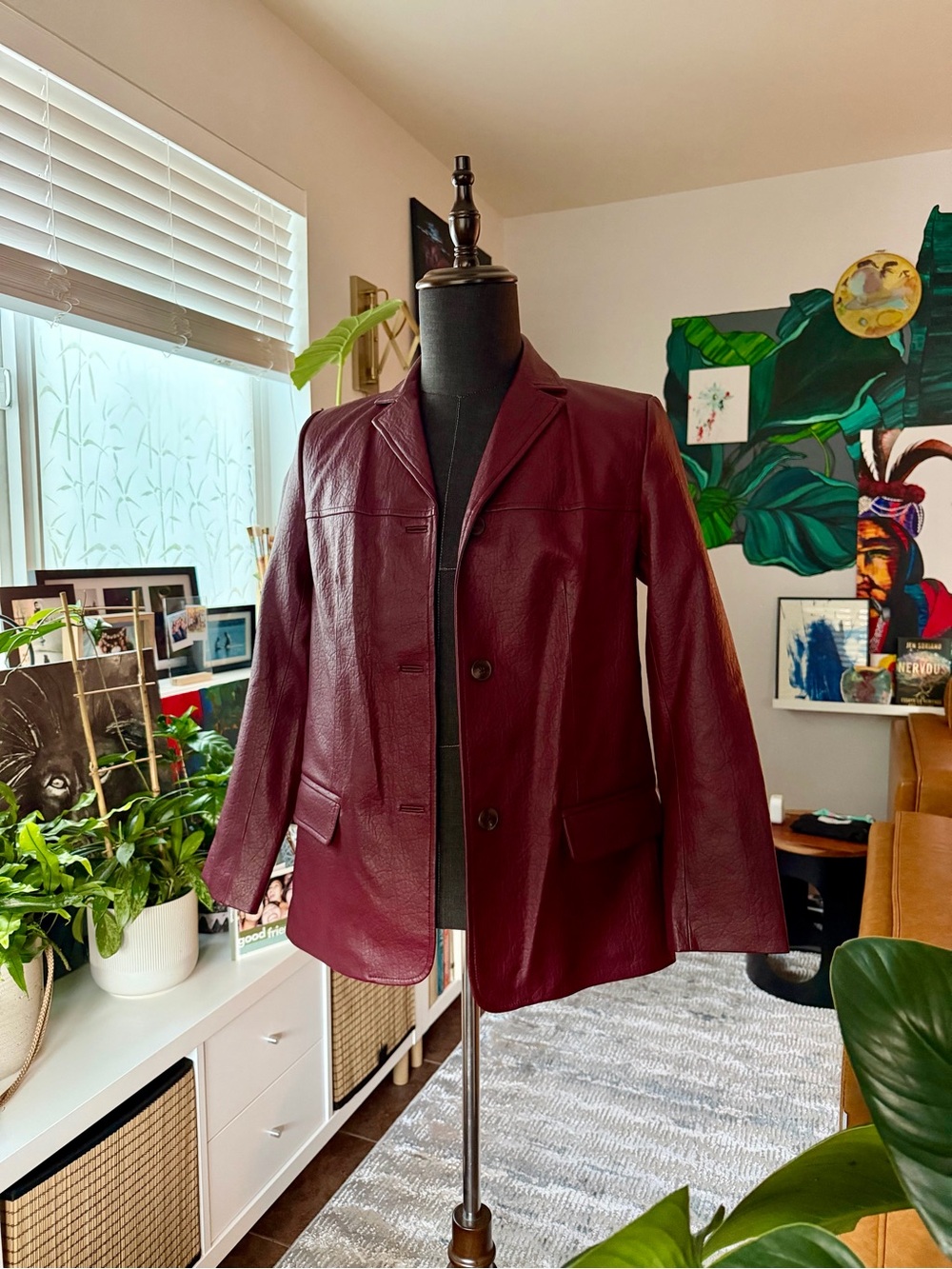 Open Edit faux-leather textured blazer